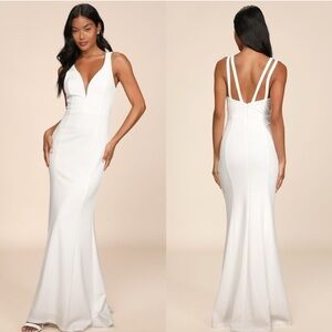 Lulus Forever Crush White Mermaid Maxi Dress Large